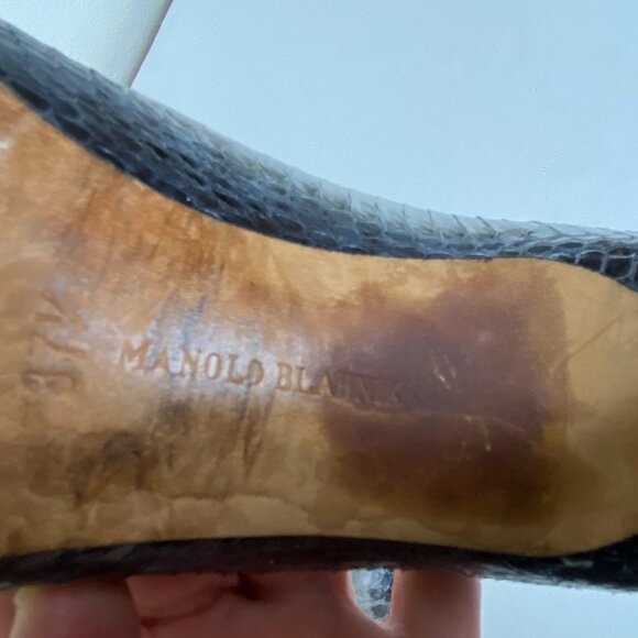 Manolo Blahnik Python Snake Print Heels Pumps Gray Black Sz EU 37.5 - Picture 9 of 9